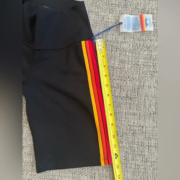 Aviator Nation 🌈 Black Rainbow Stripe Leggings & NWT Biker Shorts Size XS - Picture 12 of 14